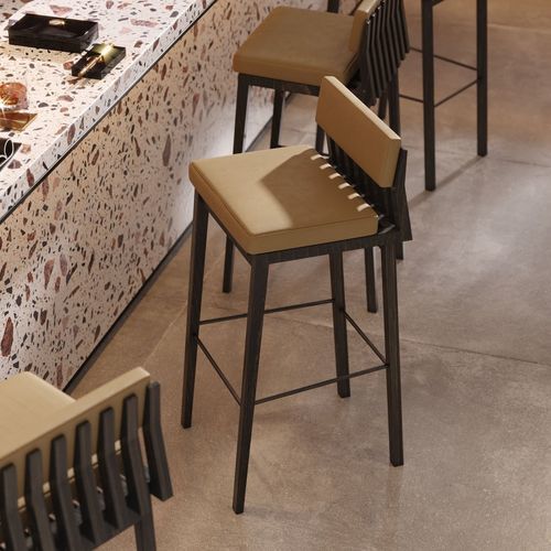 Contemporary bar chair - LYKKE - Laengsel - indoor / fabric / leather