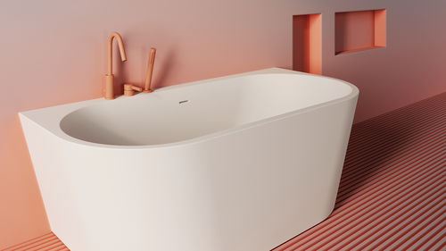 Oval bathtub - AIDAR MATE - ZENON SMART SOLID SURFACE - back to wall / for homes / acrylic