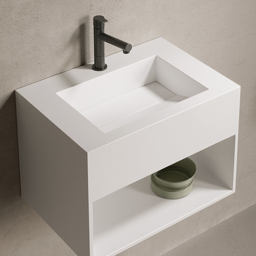 Wall-mounted washbasin - ARIEL MIDDEL - ZENON SMART SOLID SURFACE - Solid Surface / antibacterial / with shelf