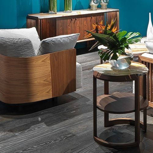 Contemporary side table - Raffaello - ANNIBALE COLOMBO - marble / walnut base / round