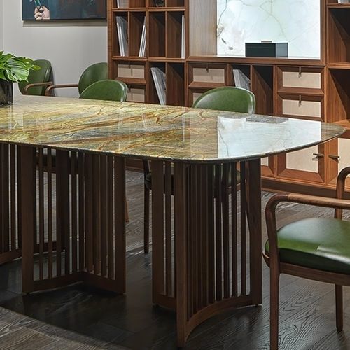 Contemporary dining table - ROMEO - ANNIBALE COLOMBO - marble / walnut base / rectangular