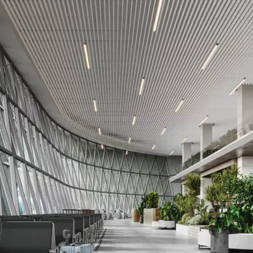 Pre-coated aluminum suspended ceiling - BLADE - Knauf Ceiling Solutions - strip / for office / indoor