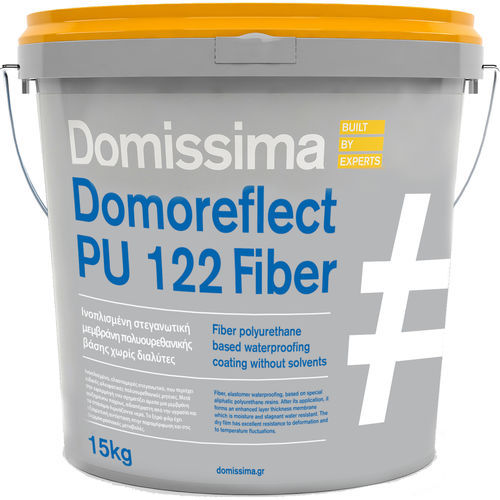 Protection liquid waterproofing - DOMOREFLECT PU 122 FIBER - Domissima S.A. - with metal roof framing / for inclined roofs / polyurethane