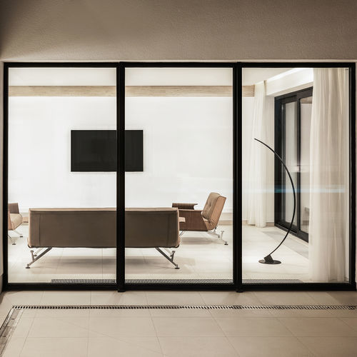 Sliding patio door - PARITET LLC - folding / metal / plastic