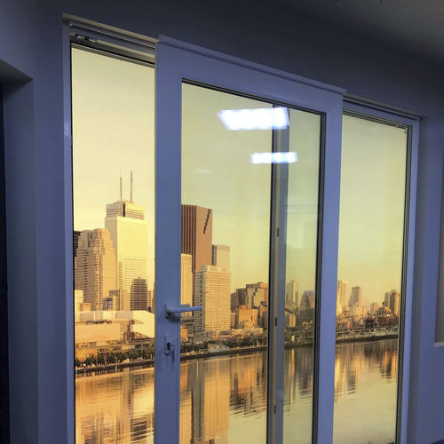 Metal sliding system - PARITET LLC - plastic / glass door / vertical