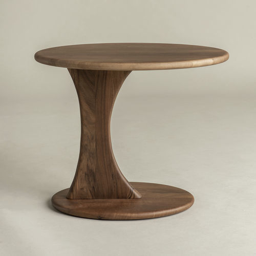 Contemporary bedside table - Ellipse Small - Pommier Furniture - oak / walnut / oak base