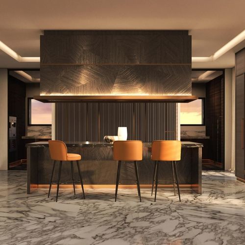 Contemporary kitchen - Solferino Luxe - ARCARI ARREDAMENTI - walnut / marble / island
