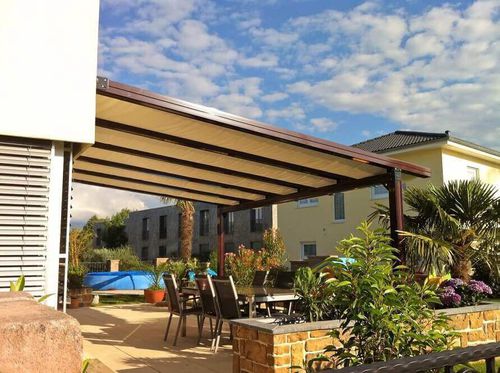 Wall-mounted pergola - USINE-ONLINE - extruded aluminum / fabric canopy / custom
