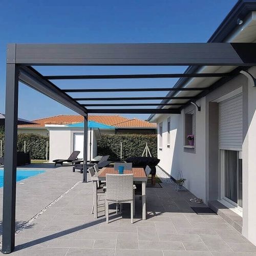 Wall-mounted pergola - H3 - USINE-ONLINE - extruded aluminum / flat roof / custom