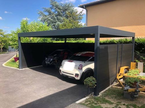 Custom-made carport - H3 - USINE-ONLINE - with built-in lighting / sandwich panel canopy / with solar panel