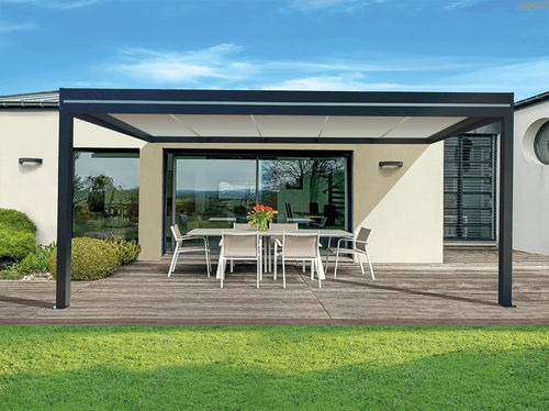 Wall-mounted pergola - USINE-ONLINE - extruded aluminum / flat roof / sandwich panel canopy