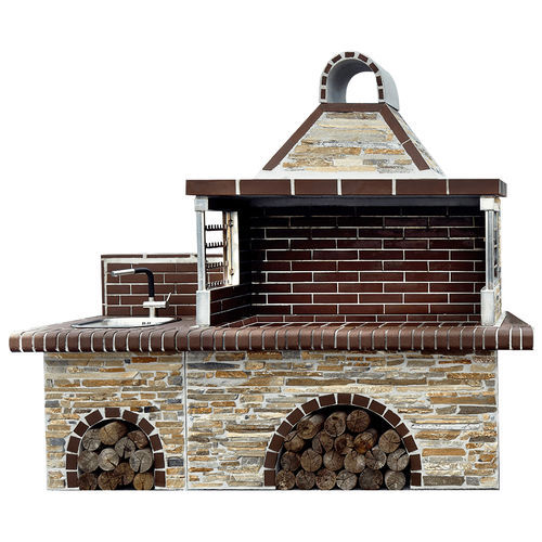 Wood-burning barbecue - 04300 - Sxistolithos - fixed / clay / stainless