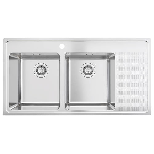 Double kitchen sink - ONE-TD series - Stala - with drainboard / stainless steel / overmount
