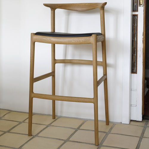 Scandinavian design bar chair - Bridge  - BERNSTORFFSMINDE - indoor / leather / oak base