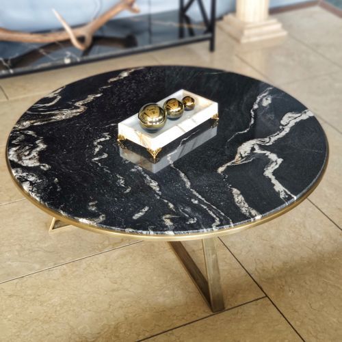 Contemporary coffee table - BELVEDERE - PASIFIK GRANIT - quartzite / metal base / round