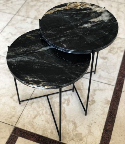 Contemporary nesting tables - BELVEDERE  - PASIFIK GRANIT - quartzite / metal base / round