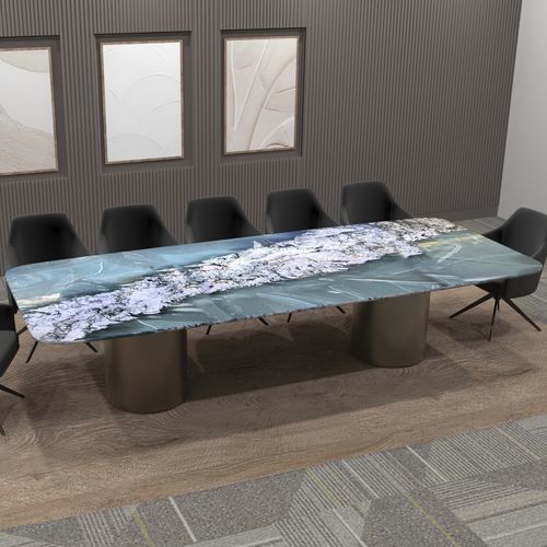 Contemporary conference table - GREEN BUTTERFLY  - PASIFIK GRANIT - granite / metal base / rectangular