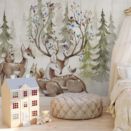 Contemporary wallpaper - DEER IN THE FOREST - rimura Srl - fiberglass / polyester / vinyl