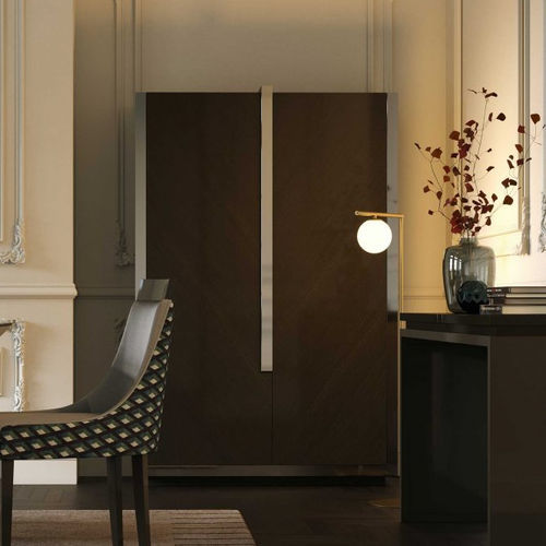 Contemporary bar cabinet - Empire - Stylish Club - wood veneer / stainless steel / with hinged door