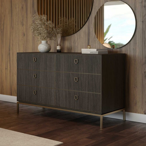 Contemporary chest of drawers - Cocktail - Stylish Club - wood veneer / brass / rectangular