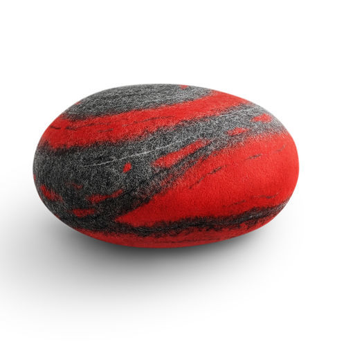 Contemporary pouf - RED MARS - Katsu Stones - wool / round / handmade