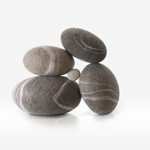Contemporary pouf - DELTA - Katsu Stones - wool / round / handmade