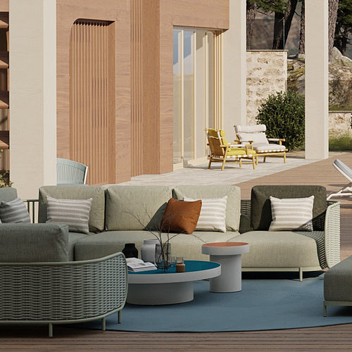 Contemporary sofa - OVA1 - Yaaz - outdoor / fabric / with armrests
