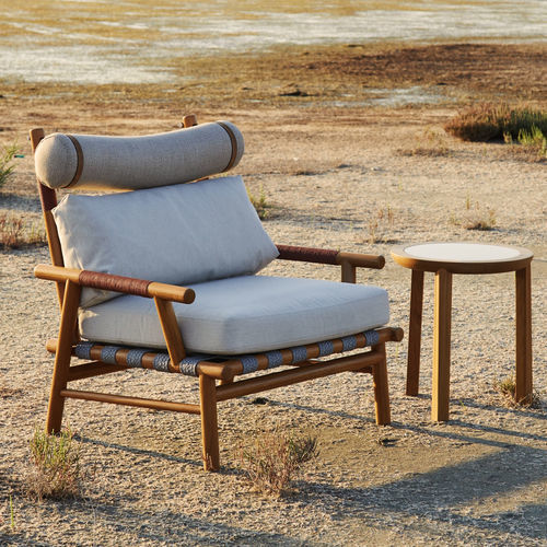 Contemporary sunlounger - UZ - Yaaz - fabric / teak / teak