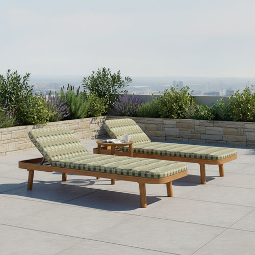 Contemporary sunbed - UZ - Yaaz - Sunbrella® / teak / pool