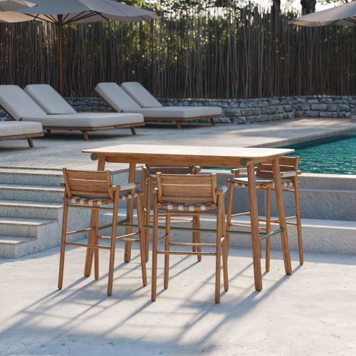 Design stool - UZ - Yaaz - fabric / teak base / with armrests