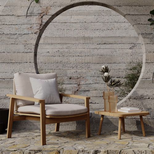 Design armchair - DENK - Yaaz - Sunbrella® / teak / with removable cushion