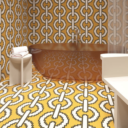 Lava mosaic tile - CHAIN GIALLO - TESSERE - natural stone / recycled glass / high-gloss
