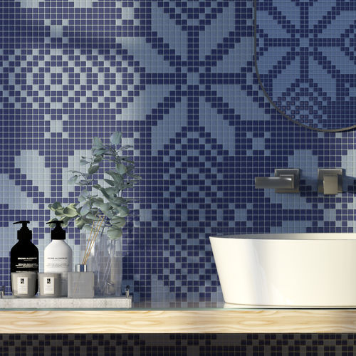 Lava mosaic tile - LACE AZZURRO - TESSERE - natural stone / recycled glass / high-gloss