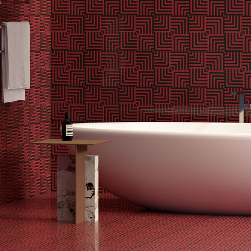 Marble mosaic tile - OVERLAP ROSSO NERO - TESSERE - lava / natural stone / recycled glass