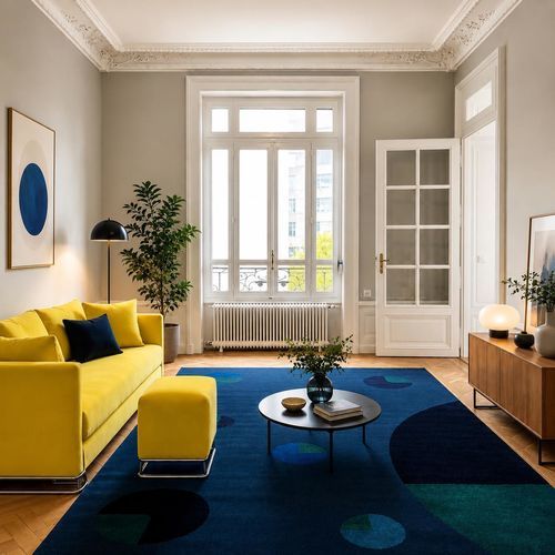 Contemporary rug - PLANETS BLUES - C10066 - Softicated - geometric pattern / wool / vegetal silk