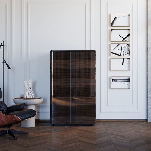 Contemporary bar cabinet - Teomondo - ULTRAMOBILI - eucalyptus / glass / leather