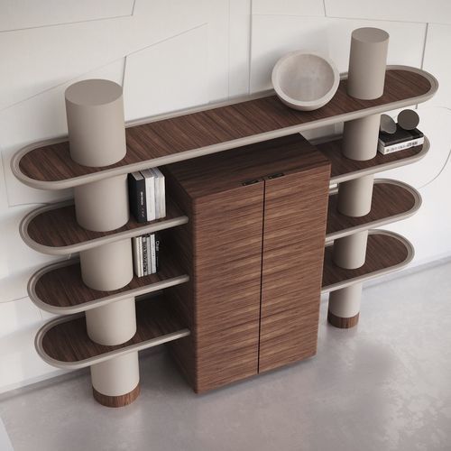 Contemporary shelf - MINA INT1 - ULTRAMOBILI - walnut / matte lacquered wood / glass