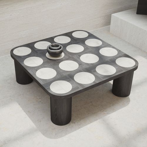 Bauhaus design coffee table - DAMA - ULTRAMOBILI - oak / travertine / wooden base