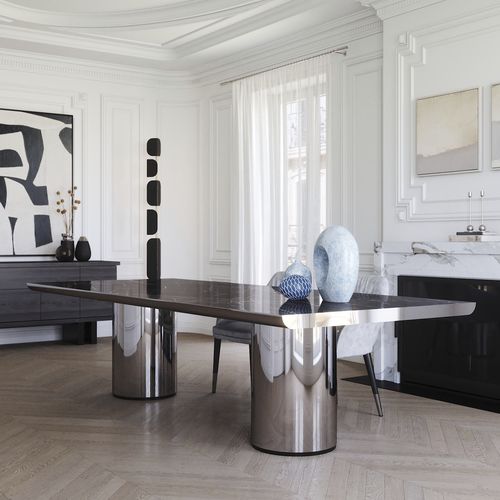 Contemporary dining table - CRONO  - ULTRAMOBILI - wooden / ceramic / marble