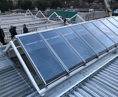 Fixed glass roof - Groupe Lorillard - mobile / aluminum / aluminum frame