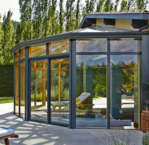 Aluminum conservatory - ESPACE - MEO - oak / spruce / all glass