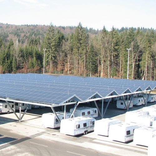 Commercial campervan carport - voestalpine Sadef nv - custom-made / solar / steel