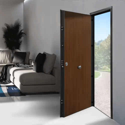 Entry door - E-lite - GRUPPO PRIMAVERA SRL - walnut / galvanised steel / swing