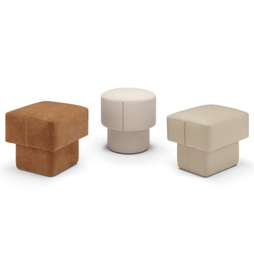 Contemporary pouf - Pio - SARTORIS by MAXDIVANI - fabric / leather / round