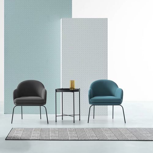 Contemporary armchair - SAUL - TM Leader Contract - fabric / steel / red