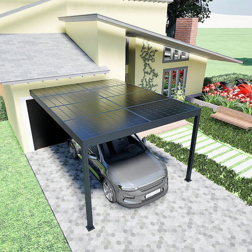 Solar carport - Produtia - for parking lots / with solar panel / wall-mounted