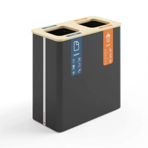 Public trash can - Globular 90×2 - BINBINgroup - recycling / powder-coated steel / bamboo