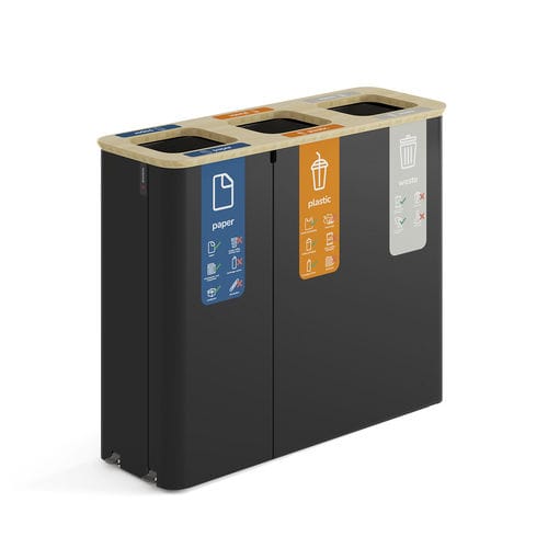 Public trash can - Wheelie 3 - BINBINgroup - recycling / powder-coated steel / with wheels