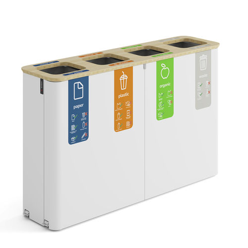 Public trash can - Wheelie 4 - BINBINgroup - recycling / powder-coated steel / with wheels