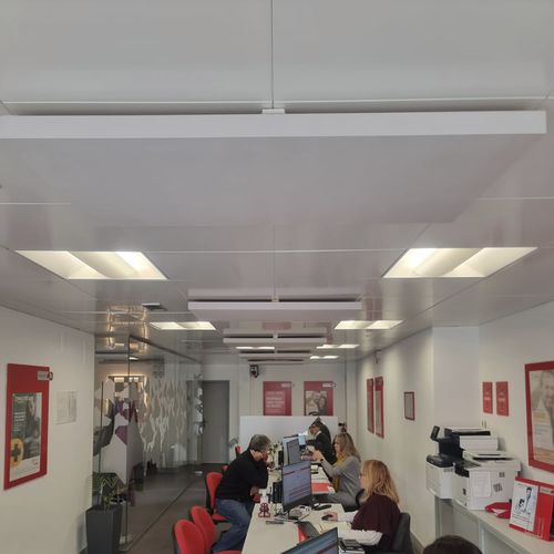 Ceiling acoustic panel - PUBLIC SERVICE - Smartfox - wooden / fabric / rectangular